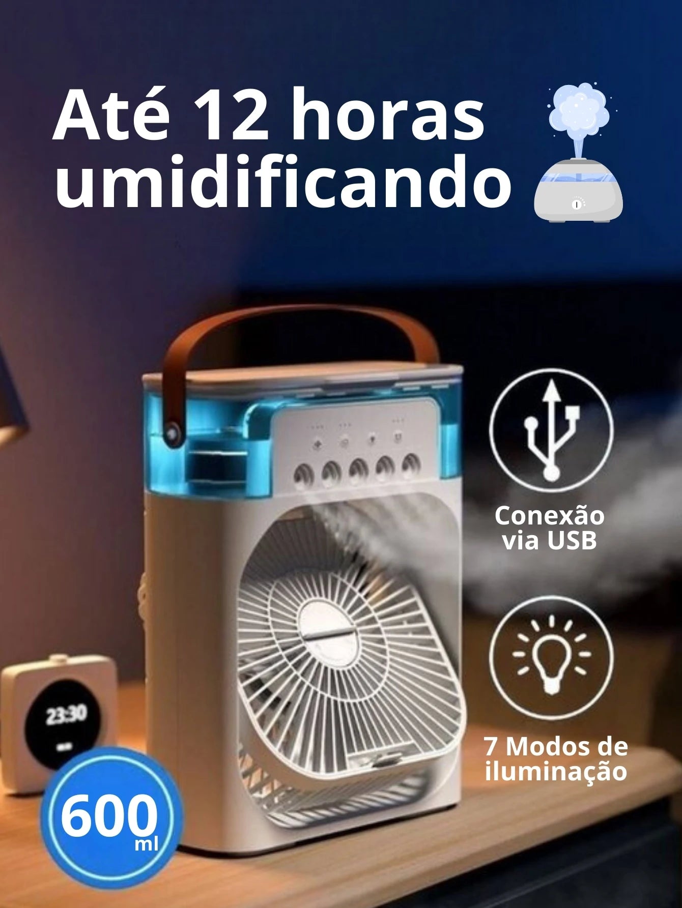 Mini Ventilador, Umidificador e Refrigerador de Ar - Mini ar condicionado portátil