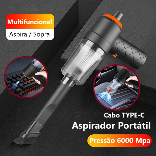 Aspirador / Soprador De Pó Multifuncional USB Portátil Completo Linha Premium Carro Veículo Automóvel E Casa 2000mAh Sem Fio