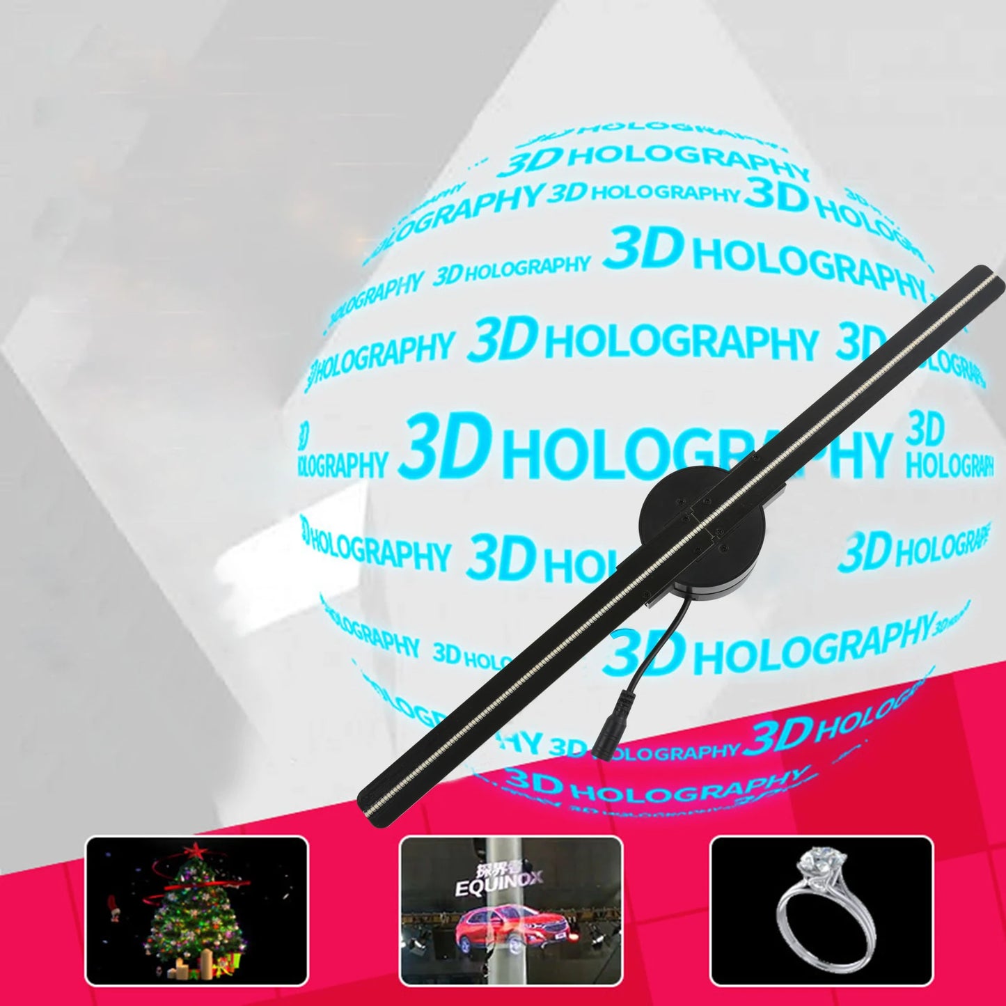 Projetor Holográfico 3D HD Ventilador, Display LED Holográfico, Suporta Imagens e Vídeos.